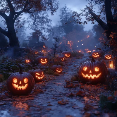 Spooky Pumpkin Patch at Dusk