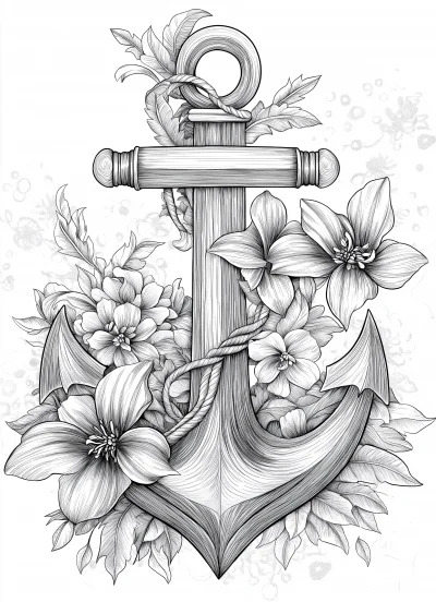 Floral Anchor Coloring Page