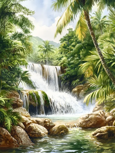 Dunns River Falls Watercolor