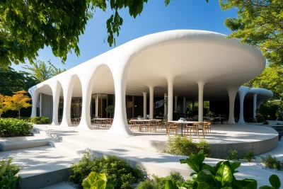 Modern White Building with Canopy and Columns