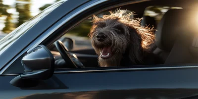 Hyper Realistic Happy Dog in Car