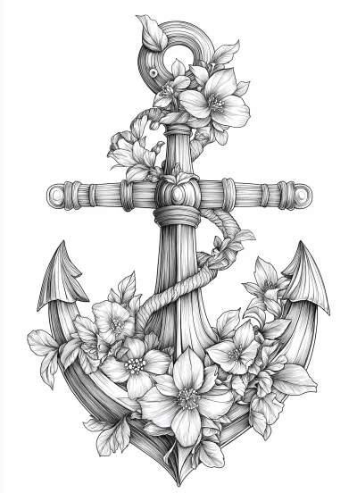 Floral Anchor Coloring Page