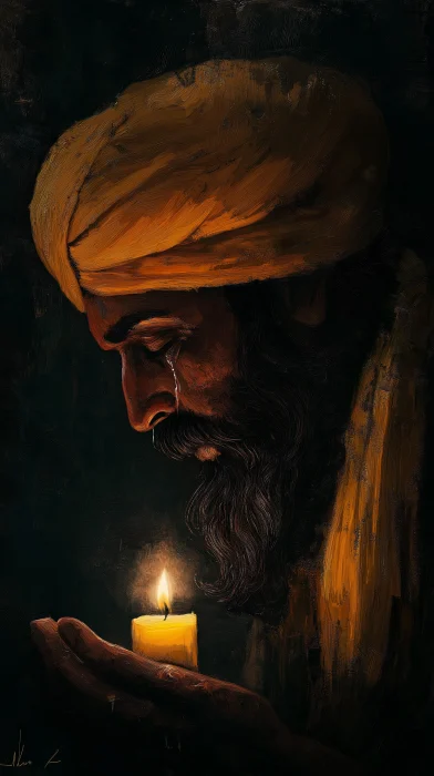 Meditating Sikh Saint in Candlelight