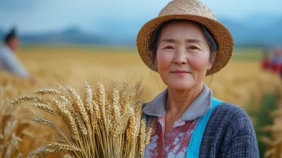 Chinese Farmers in Wheat Fields