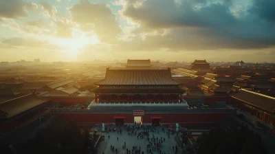 Bird’s Eye View of People at the Forbidden City Entrance