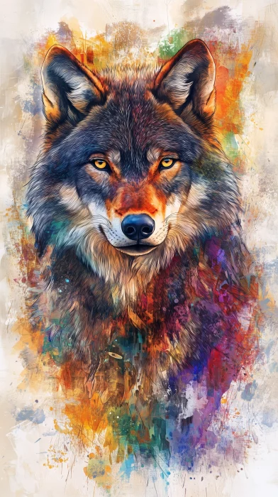 Vivid Watercolor Wolf Painting