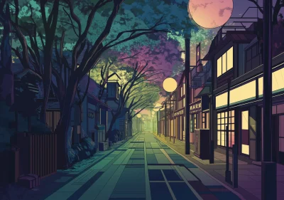 Modern Illustration of a Traditional Japanese Street