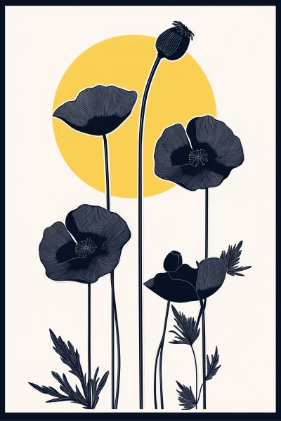 Art Deco Poppy Flower Poster