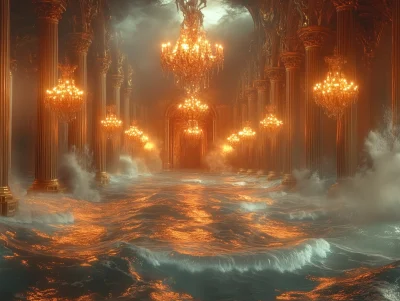 Opulent Hall with Water Waves