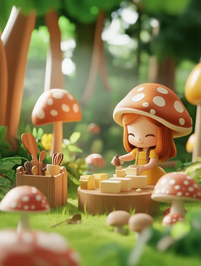 Mushroom Girl in Workshop