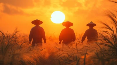 Chinese Farmers Harvesting Season