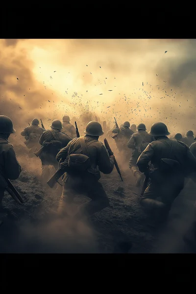 World War II Soldiers Charging into Battle