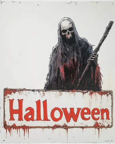 Halloween Sign with Grim Reaper