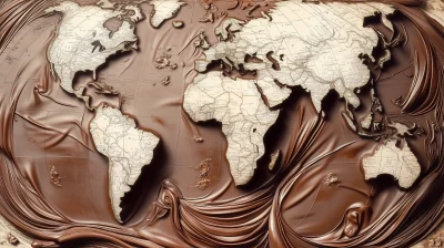 Colored Scientific Engraving of Earth with Chocolate Continents