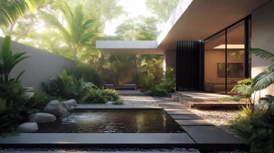 Modern Courtyard in a Minimalist Tropical House