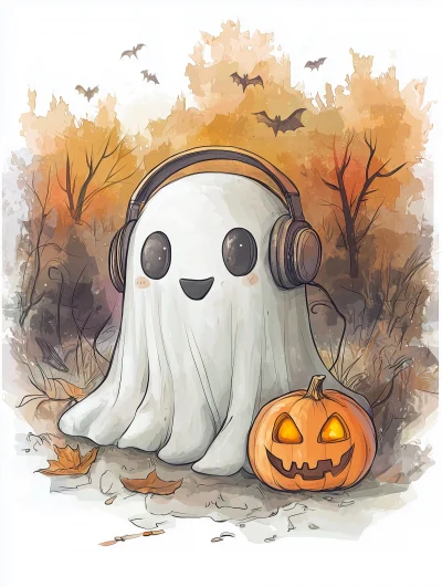 Sweet Ghost with Headphones