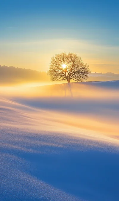 Isolated Tree in Snowy Landscape