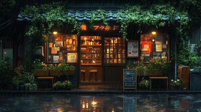 Ghibli Coffee Shop on a Rainy Day