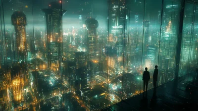 Futuristic Glass Cityscape at Night