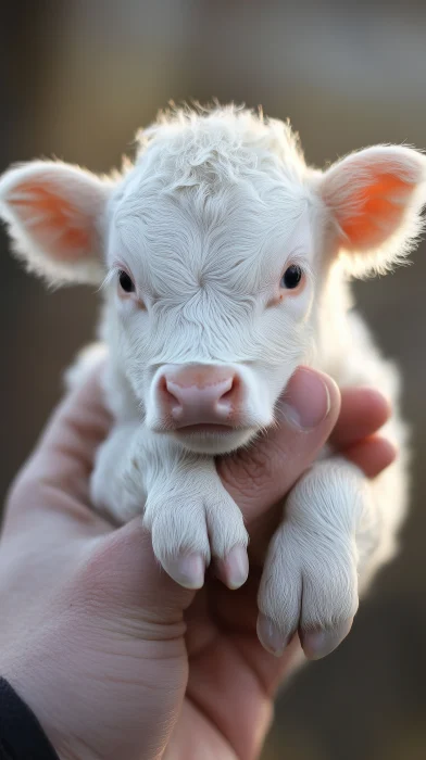 Cute Baby Cow on Thumb