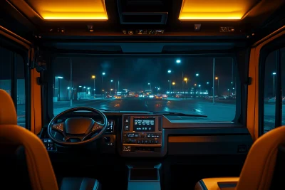 Modern Truck Cab at Night