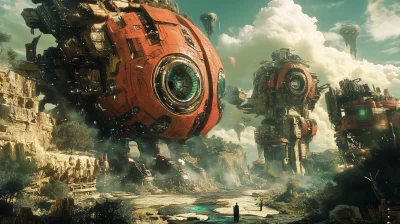 Futuristic Robot Daydreaming in a Surrealistic Landscape