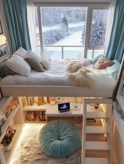 Cozy Cabin Bedroom with Desk