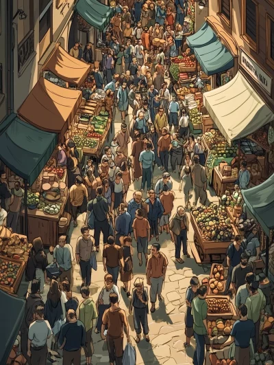 Busy Market Cartoon Scene