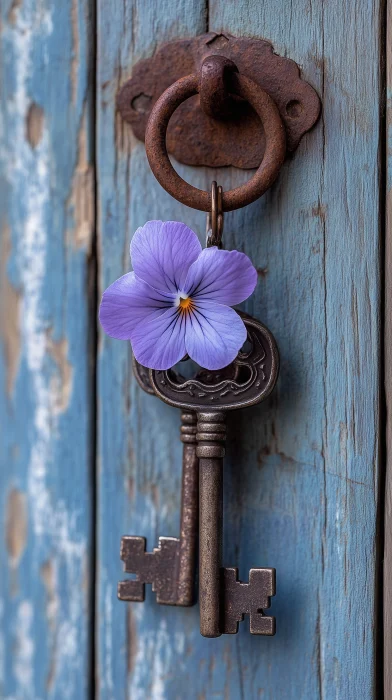 Rustic Skeleton Keys and Purple Flower