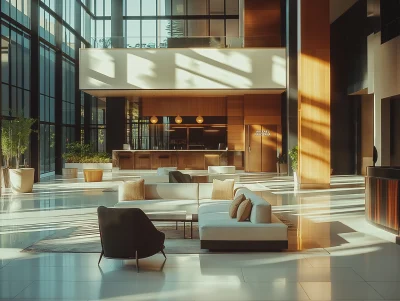 Modern Open Concept Hotel Lobby Interior