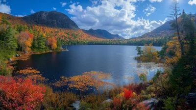 Mountain Landscape with Maple Trees and Lakes