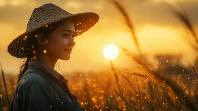 Chinese Farmers in Harvest Season