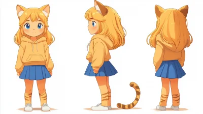 Cute Girl Character in Cat Costume