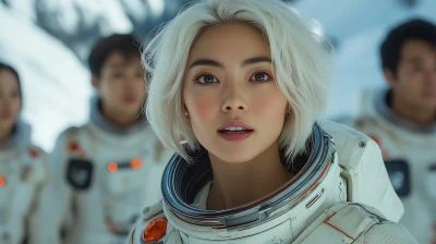 Asian astronauts in futuristic setting