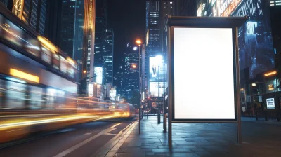 Nighttime City Bus Stop Ad Poster