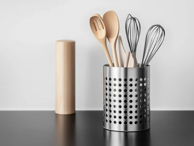 Metal Utensil Holder with Kitchen Tools