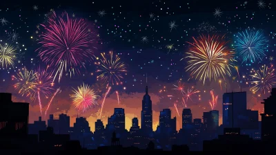 Fireworks over City Skyline