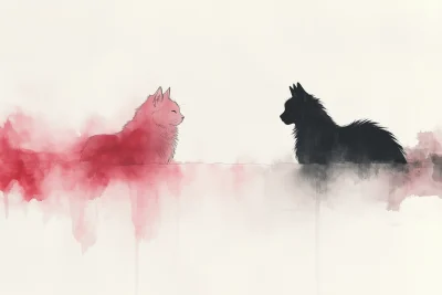 Simple Line Art of Dog and Cat with Watercolor