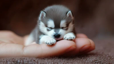 Tiny Baby Husky on Finger