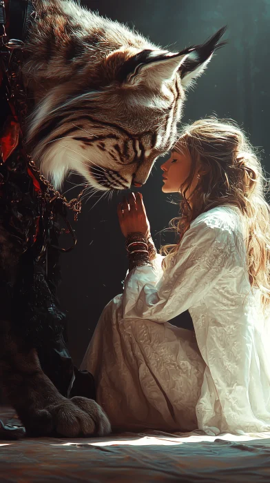 Giant Lynx and Woman