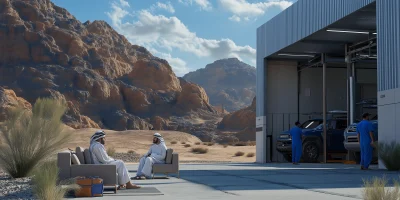 Modern Vehicle Inspection Bay in Desert