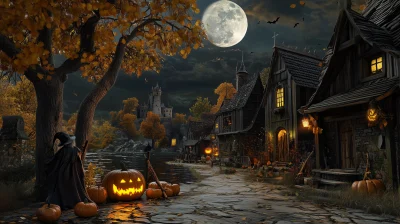 Halloween Night in a Medieval Village