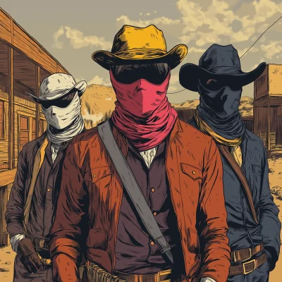 Colorful Bandit Trio in Wild West Comic Style