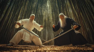 Chinese Martial Arts Masters in Bamboo Forest