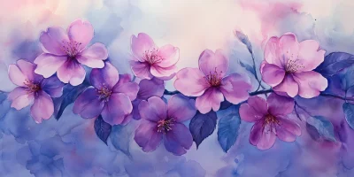 Purple Cherry Blossom Watercolor Painting