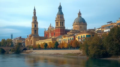 Red Mozarabic Basilica in a City