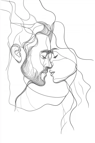 Couple in Love One Line Art