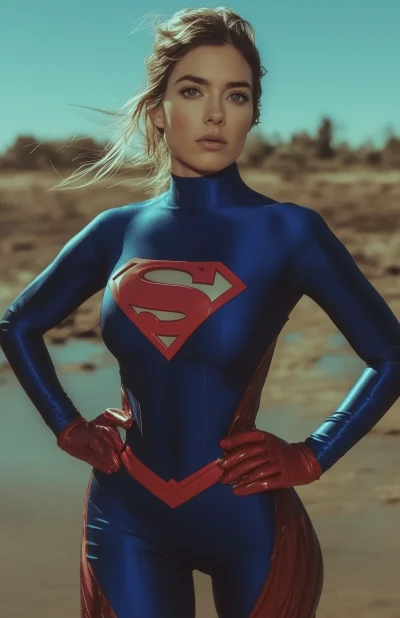 Blonde woman in a superhero outfit