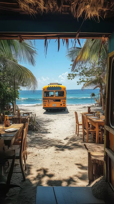 Mexican Roadside Bus Restaurant on the Beach