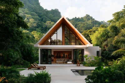 Minimalist Concrete House with Traditional Thai Gable Roof